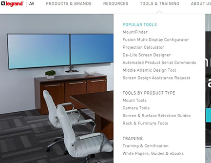 popular tools navigation menu on legrandav.com