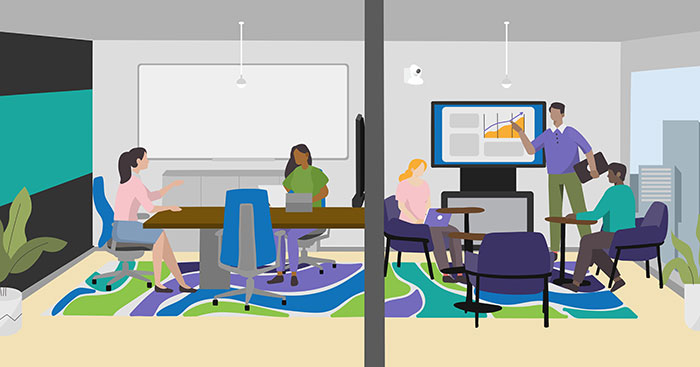 Illustration of two conference rooms.