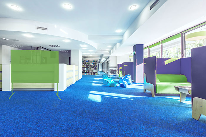 Library with a projection screen