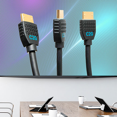 Styled image of HDMI cables from C2G made specifically for the AV industry.
