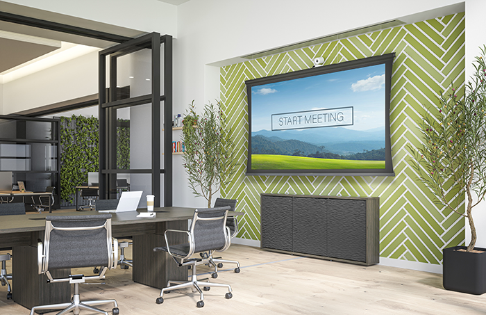 Video Conference Space with Projection Screen that has SightLine Cable Drop for better aesthetics 