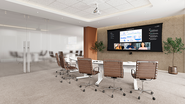 Ultrawide Da-Lite Screen in a conference room