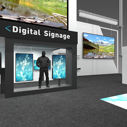 computer design of the ISE booth, digital signage section