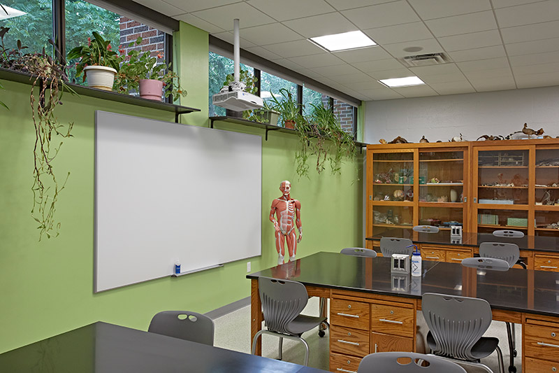 Science classroom with IDEA screen on wall