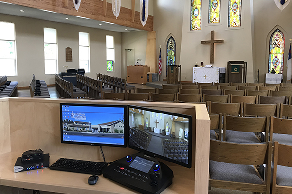 Vaddio controller setup at the back of a church