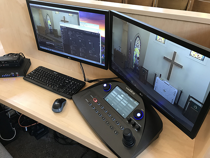 Vaddio controller setup at the back of a church