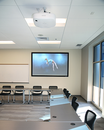 Projection screen in classroom