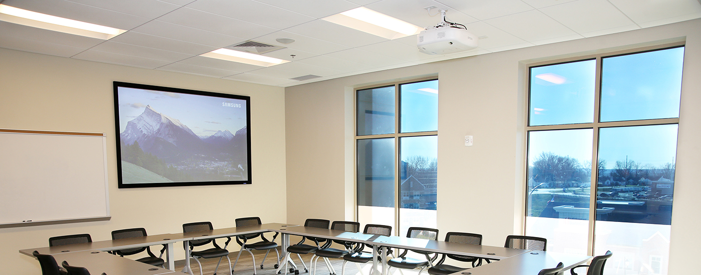 Projection screen in classroom