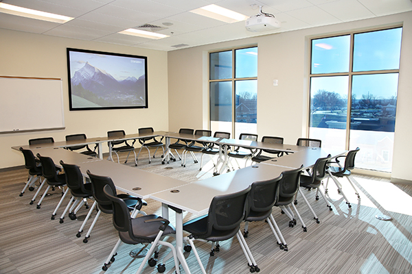 Projection screen in classroom