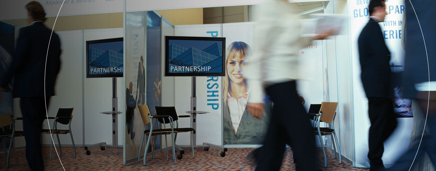 Cart used for digital signage at a job fair.