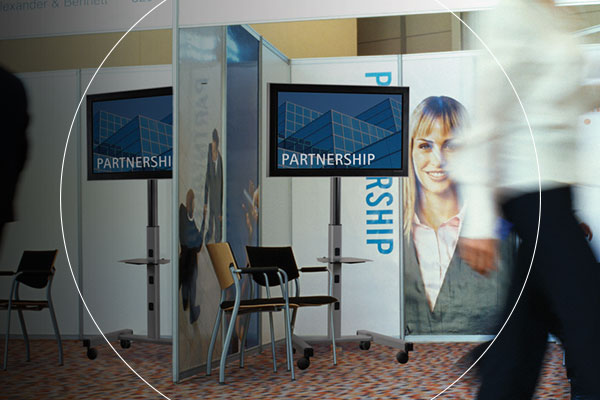 Cart used for digital signage at a job fair.
