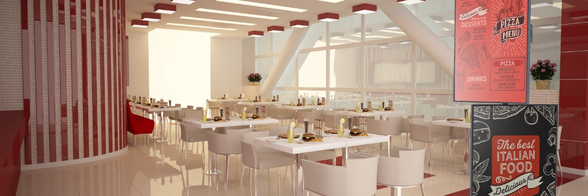 Floor-to-ceiling column display solution in a restaurant. 