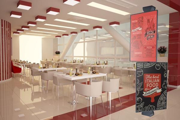 Floor-to-ceiling column display solution in a restaurant. 