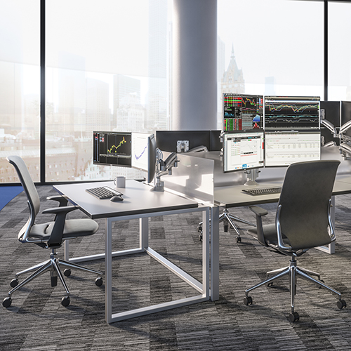 Trading floor with monitor mounts