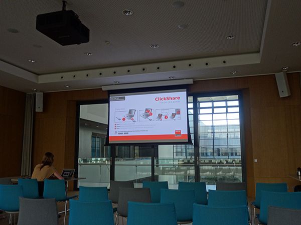 Classroom with large window and screen