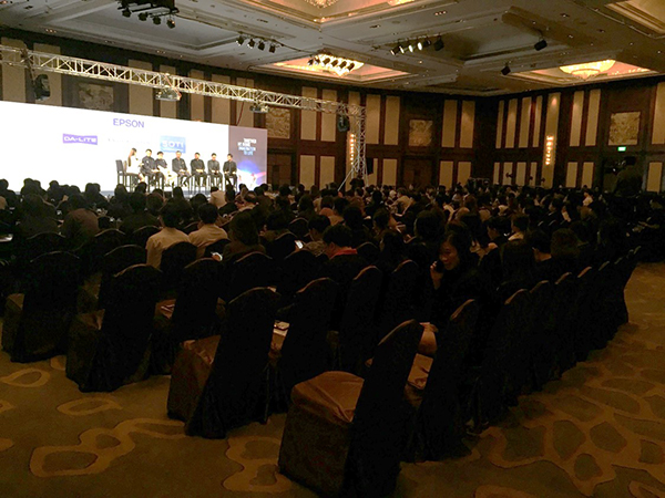 Learning event in a ballroom. 