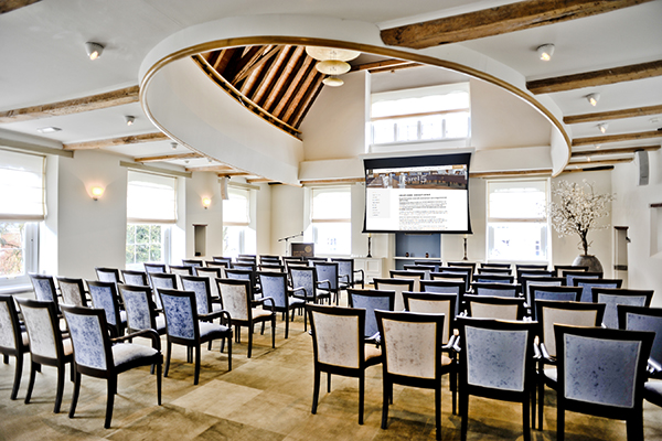 Hotel auditorium with screen
