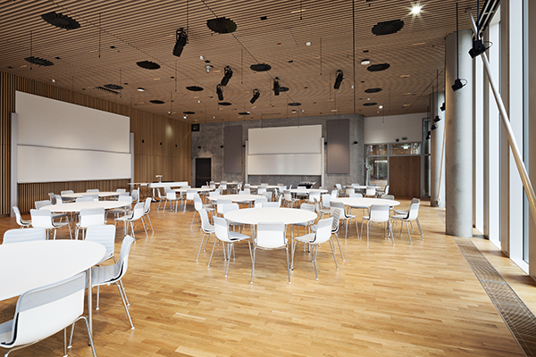 Cafeteria with screens