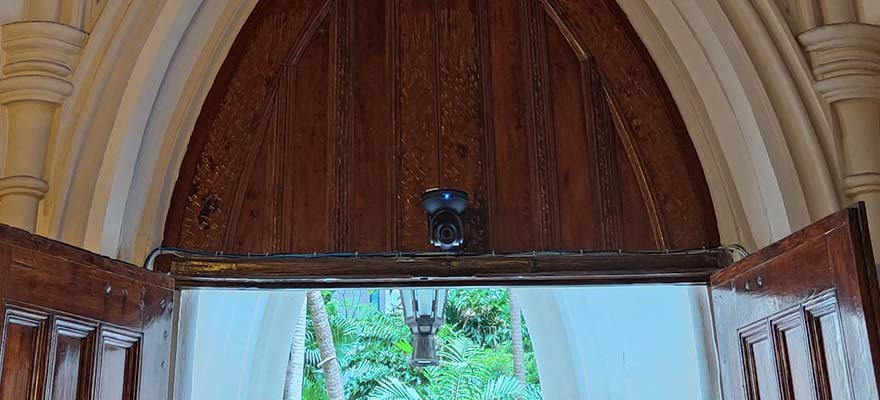 camera mound above inside of doorway