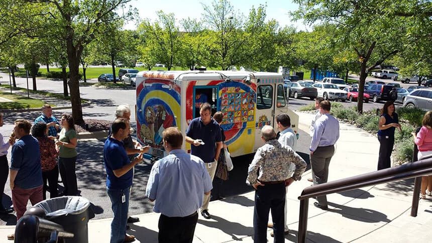 Ice Cream truck in front of Milestone corporate office
