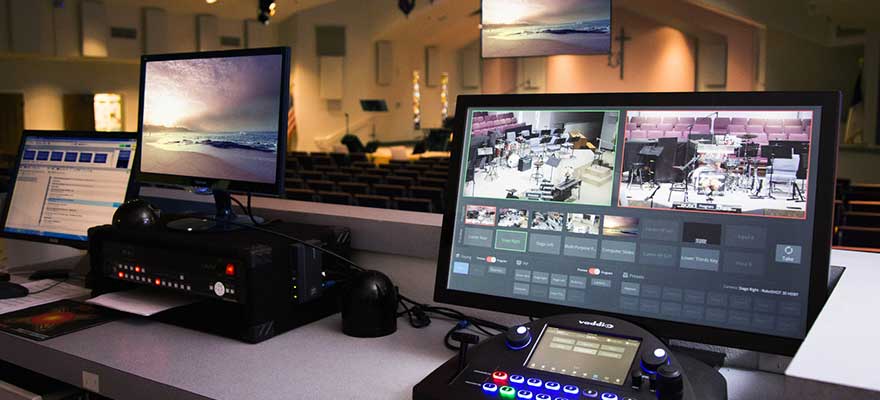 Vaddio camera controllers and switches in a house of worship setting.